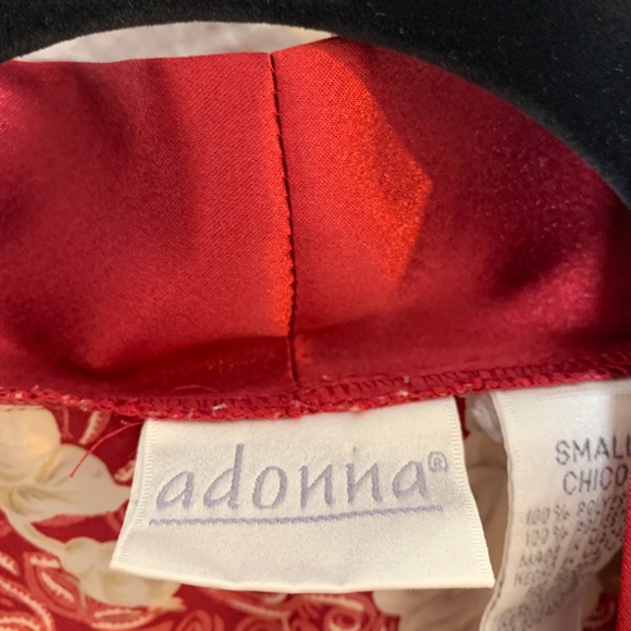 Adonna Peignoir Long Robe & Gown Set Womens Size Small Red Satin Roses Floral - Picture 3 of 15